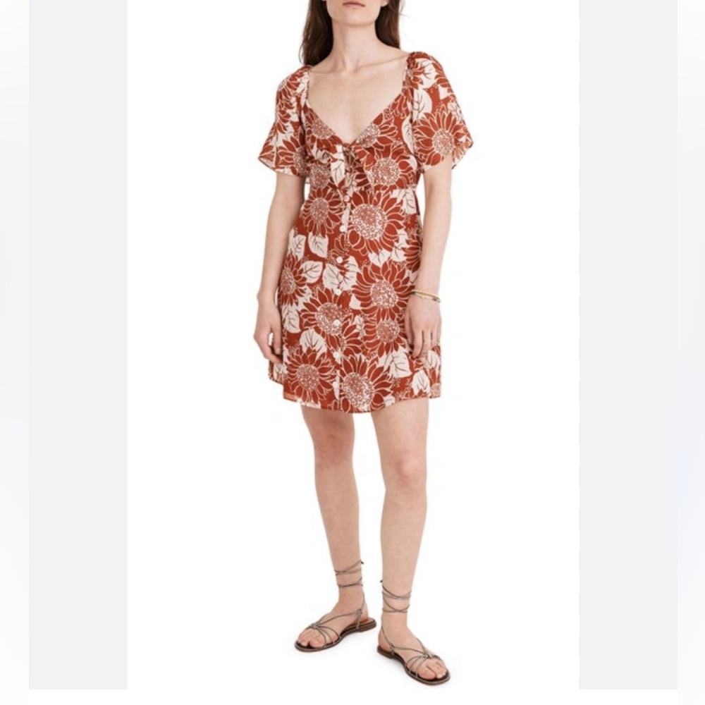 MADEWELL Silk Tie-Front Mini Dress in Sunflower Season Size 6